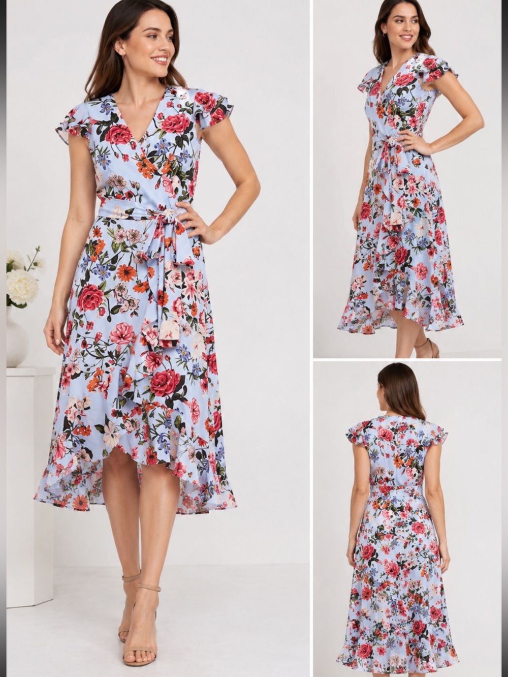Vince camuto floral high low medi wrap dress size 16 new garden wedding summer